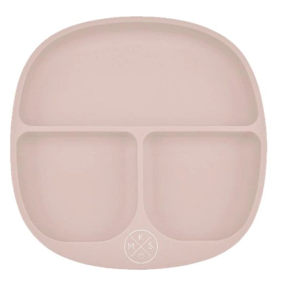 Soft Pink Silicone suction kids plate w/dividing sections