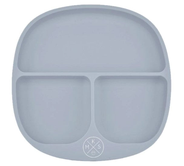 Grey Silicone suction kids plate w/dividing sections