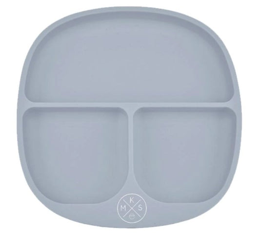 Grey Silicone suction kids plate w/dividing sections