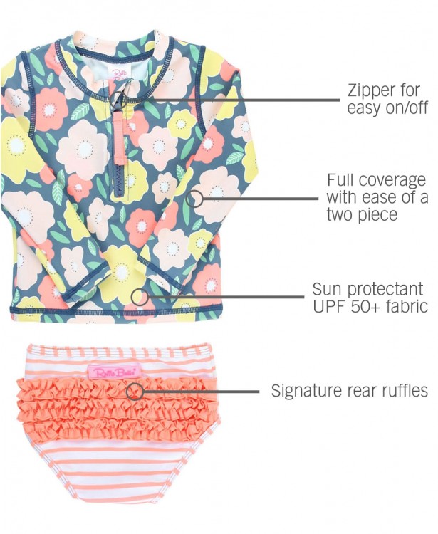 Flowering Around Long Sleeve Zipper Rash Guard Bikini