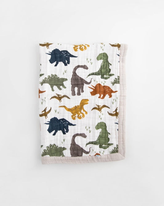 Cotton Muslin Baby Quilt - Dino Friends