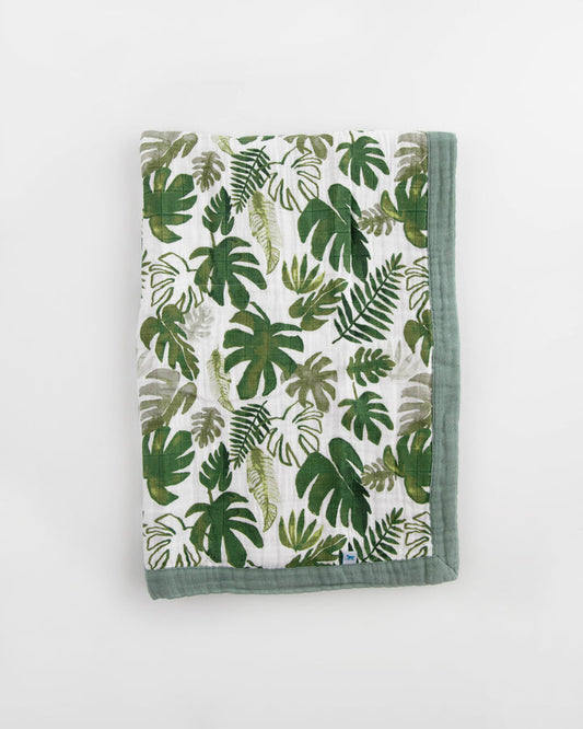 Cotton Muslin Baby Quilt - Tropical Leaf