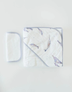 Infant Hooded Towel & Washcloth Set - Narwhal