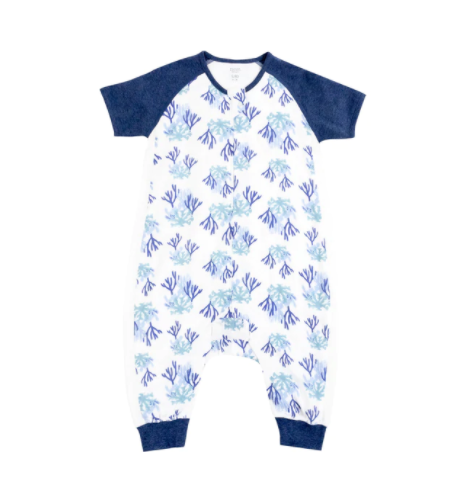 Raglan Bamboo Pima Short Sleeve Sleep Suit 0.6 TOG - Blue Reef
