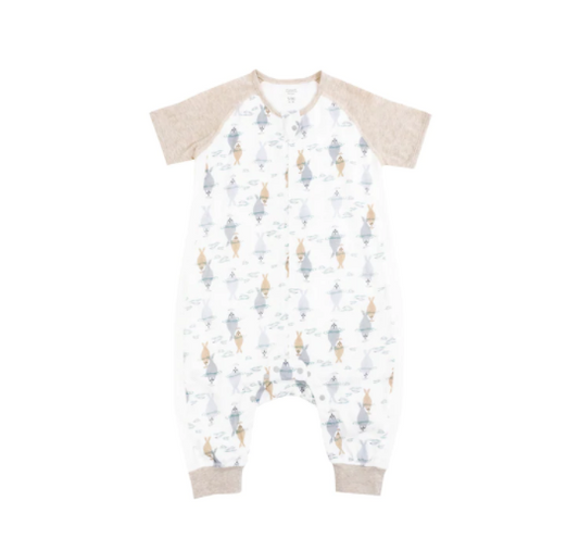 Raglan Bamboo Pima Short Sleeve Sleep Suit 0.6 TOG - Ocean Float
