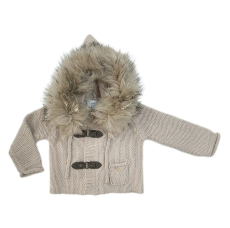 Honeycomb Beige Cashmere Pram Coat with Natural Trim