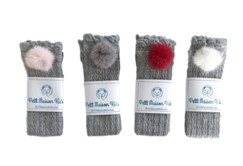 Grey Knee High Socks with Poms