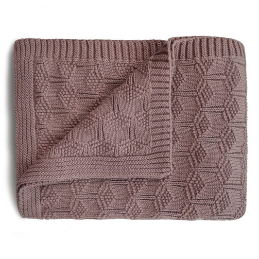 KNITTED HONEYCOMB BABY BLANKET - DESERT ROSE