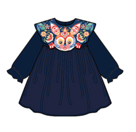 N1224117C02 好运兔佑云肩网纱裙 - 燕颔蓝