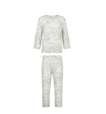 Women's Bamboo Pima 3/4 Sleeve Henley Nursing PJ Set - Seagulls & Seagrass