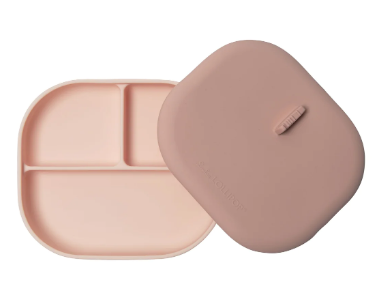Silicone divided plate with lid - Blush Pink