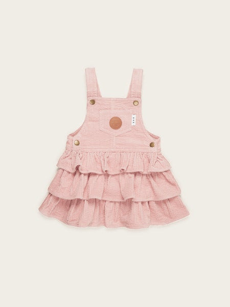 CORD OVERALL FRILL DRESS