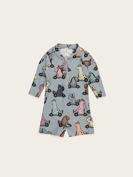 DINO RACER LONG SLEEVE ZIP SHORTIE SWIMSUIT
