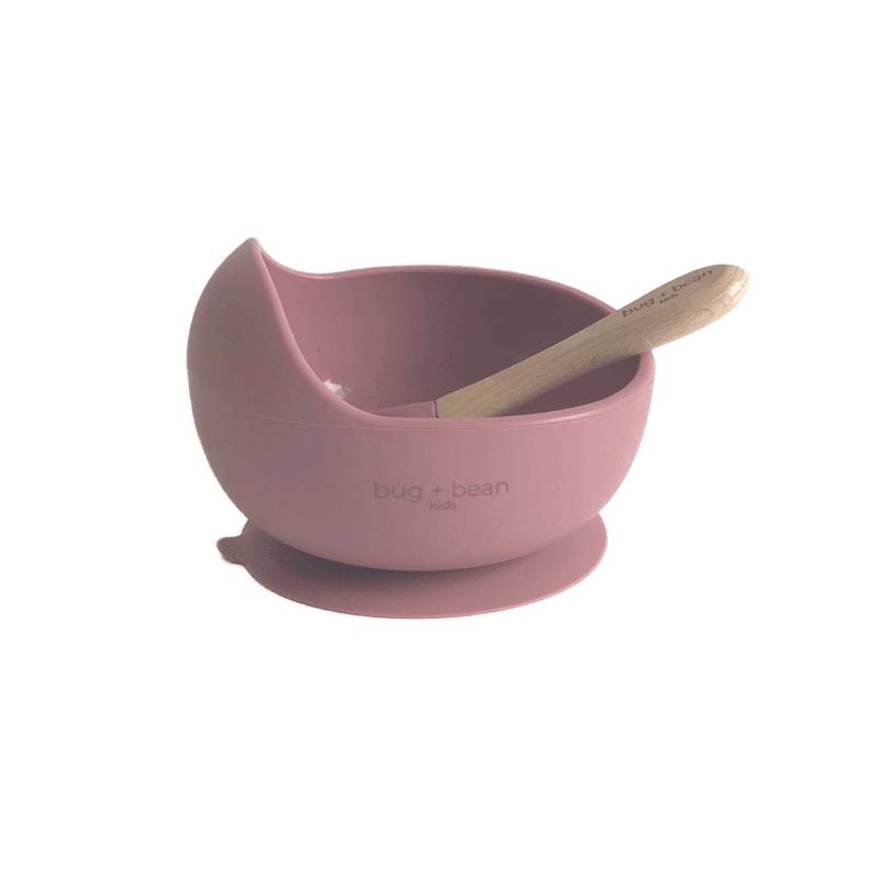 SILICONE BOWL + SPOON SET, DUSTY ROSE