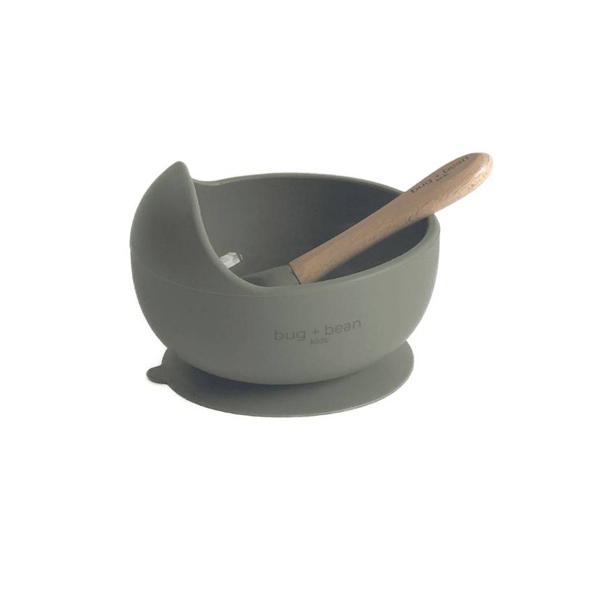 SILICONE BOWL + SPOON SET, OLIVE
