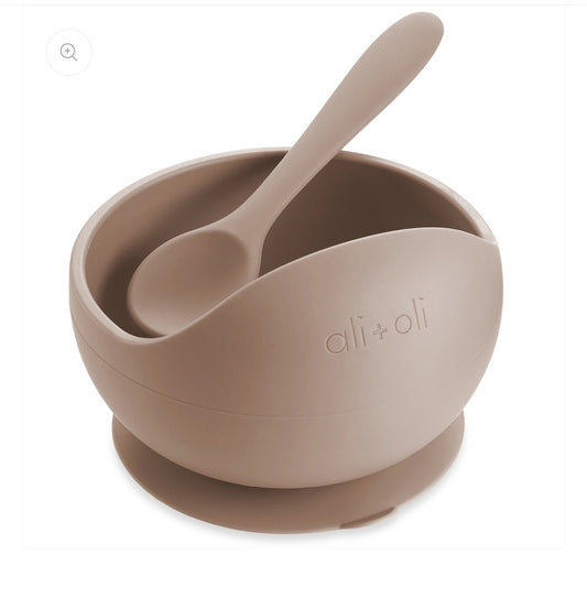 Ali+Oli Suction Bowl & Spoon Set (Taupe)