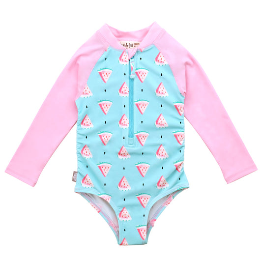 1-pc Girls' UV Swimsuit | Watermelon