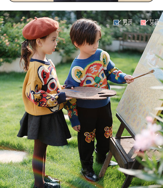 N401029 虎头虎脑神威飒飒毛衣-琥珀黄90cm