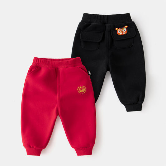 加绒福字/背面小老虎口袋束脚裤