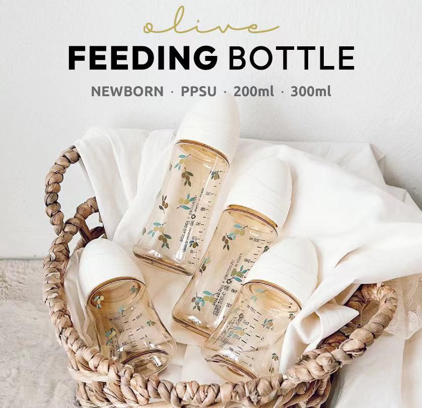 Grosmimi Olive Edition PPSU Feeding Bottle Single Pack with Silicone Nipple- 格罗咪咪橄榄奶瓶（单个装）带奶嘴