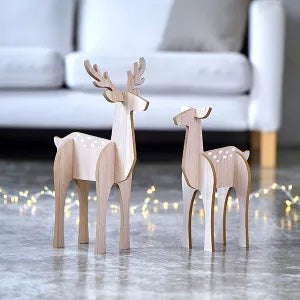 WOODEN DEER DECOR SET