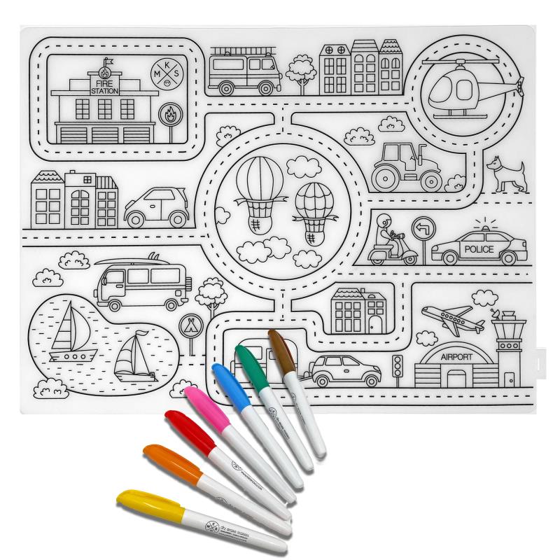 Silicone Reusable Coloring Tablemat for Kids - Roadmap