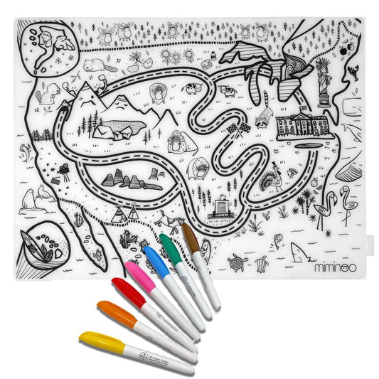Silicone Reusable Coloring Tablemat for Kids - USA Map