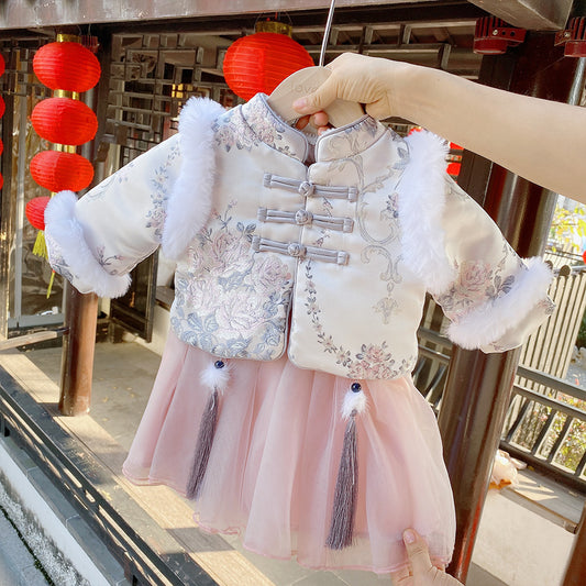 粉色纱裙年服两件套