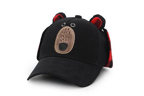 Kids 3D Winter Cap with Ear Flaps - Black Bear