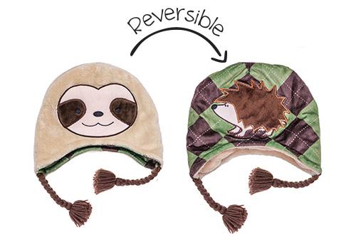 Reversible Kids & Baby Winter Hat - Sloth & Hedgehog