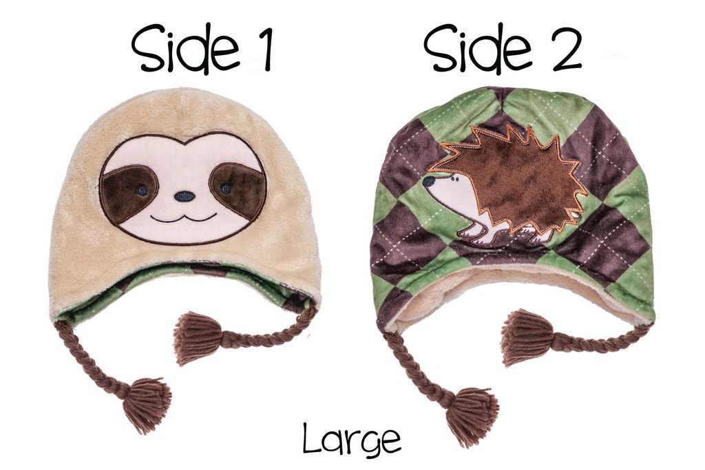 Reversible Kids & Baby Winter Hat - Sloth & Hedgehog